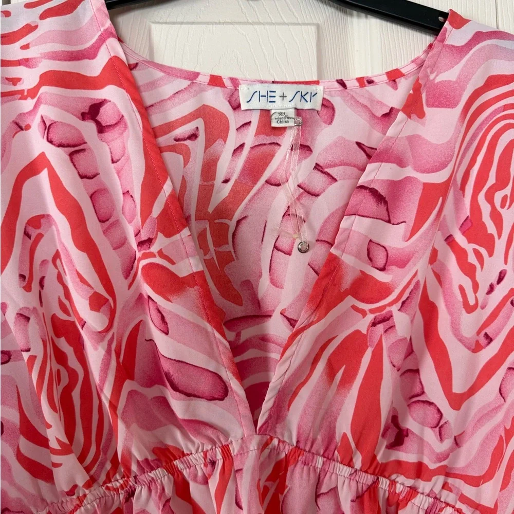 She and Sky Pink and Red Abstract Blouse - Picture 2 of 3